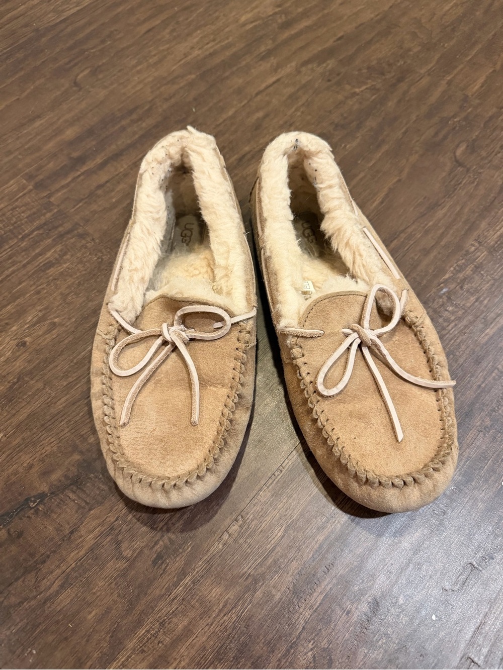 UGG Chestnut Suede Shearling-Lined Moccasin Slippers